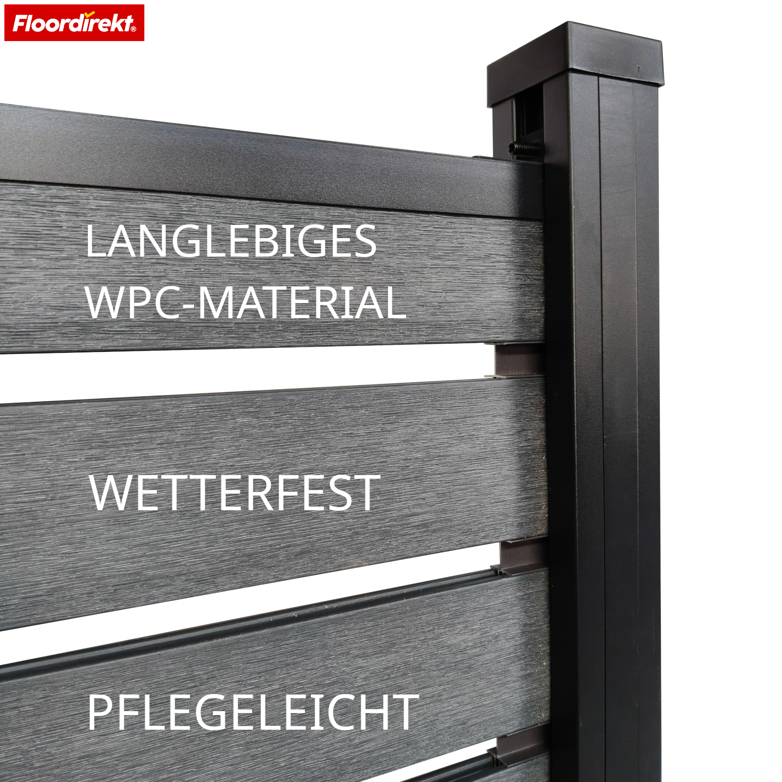 WPC Privacy Schutting | Elba | 180x180 cm Antraciet | Weerbestendig, UV-bestendig & onderhoudsarm met aluminium palen