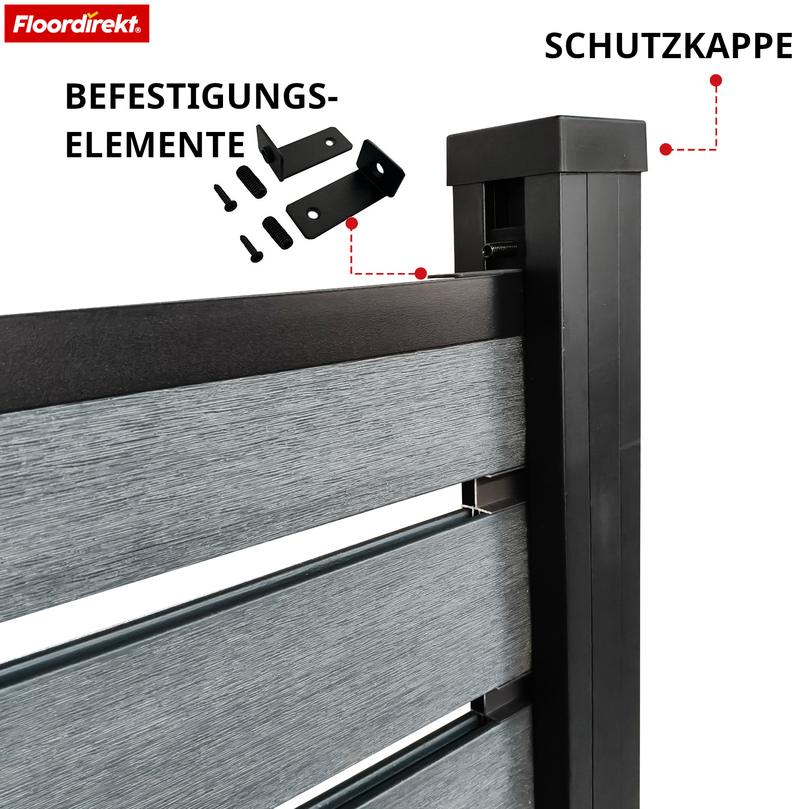 WPC Privacy Schutting | Elba | 180x180 cm Antraciet | Weerbestendig, UV-bestendig & onderhoudsarm met aluminium palen