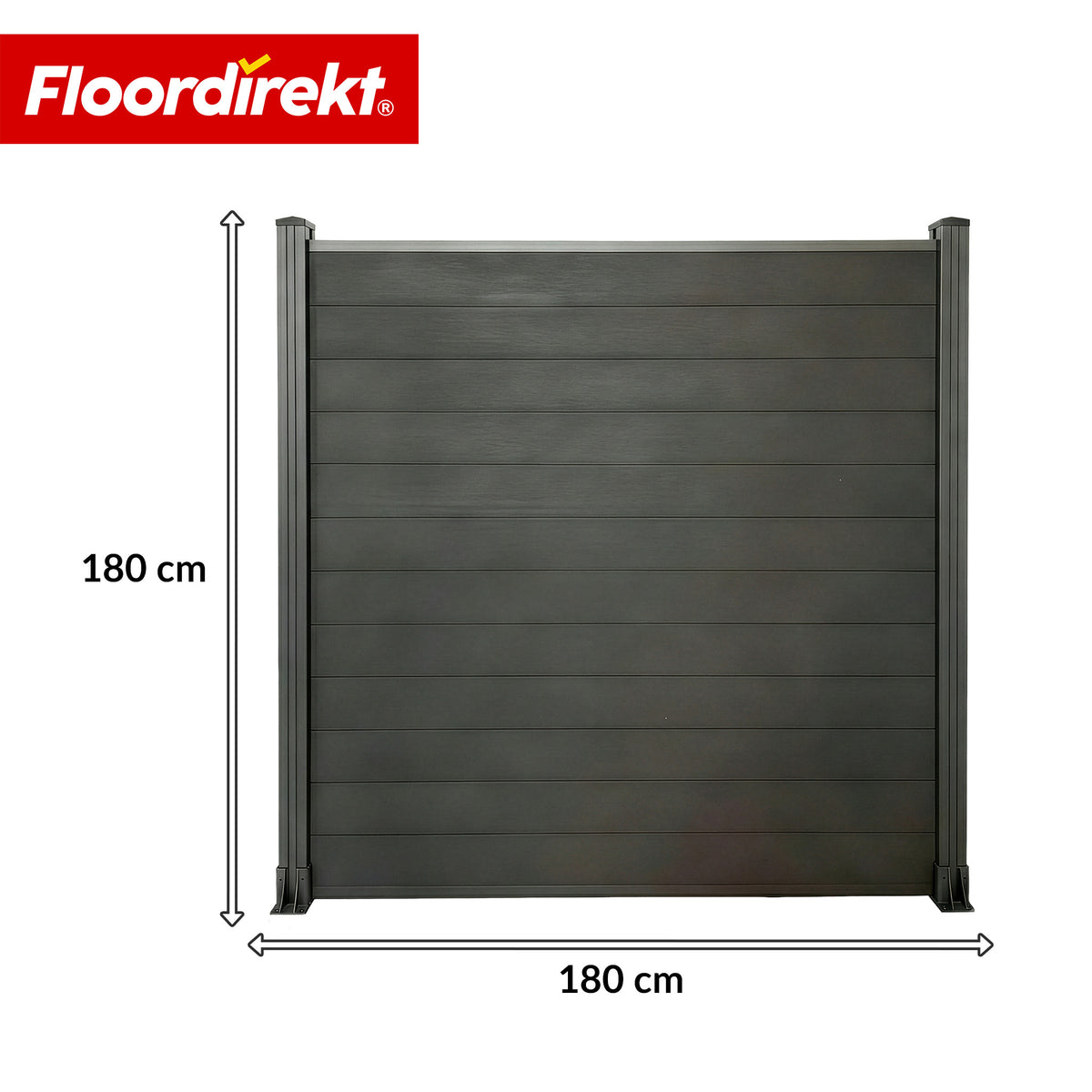 WPC-afscheidingsscherm | Ponza | 180 x 180 cm | Moderne zicht- & windbescherming in zwart met aluminium palen