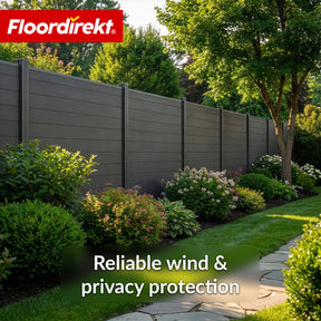 WPC-afscheidingsscherm | Ponza | 180 x 180 cm | Moderne zicht- & windbescherming in zwart met aluminium palen