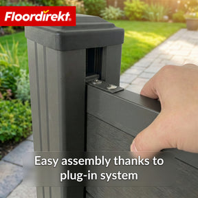 WPC-afscheidingsscherm | Ponza | 180 x 180 cm | Moderne zicht- & windbescherming in zwart met aluminium palen