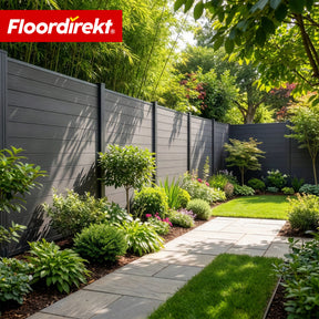 WPC-afscheidingsscherm | Ponza | 180 x 180 cm | Moderne zicht- & windbescherming in zwart met aluminium palen