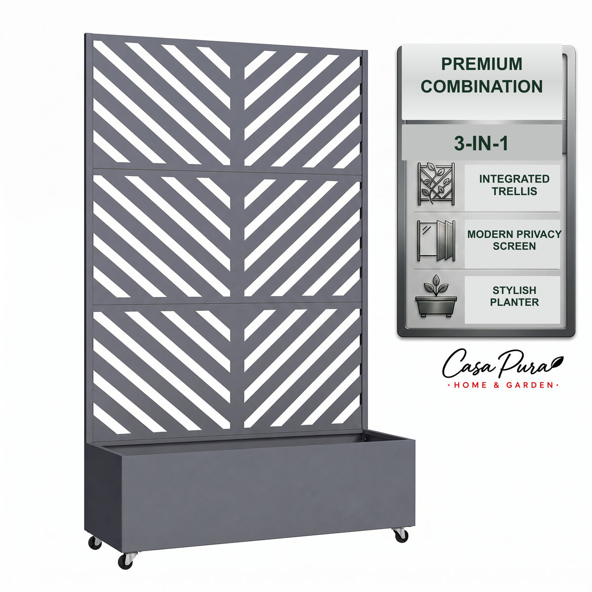 Plantenbak met klimrek | Floris | Mobiele privacywand van verzinkt staal | 119,5 × 40,6 × 185,5 cm