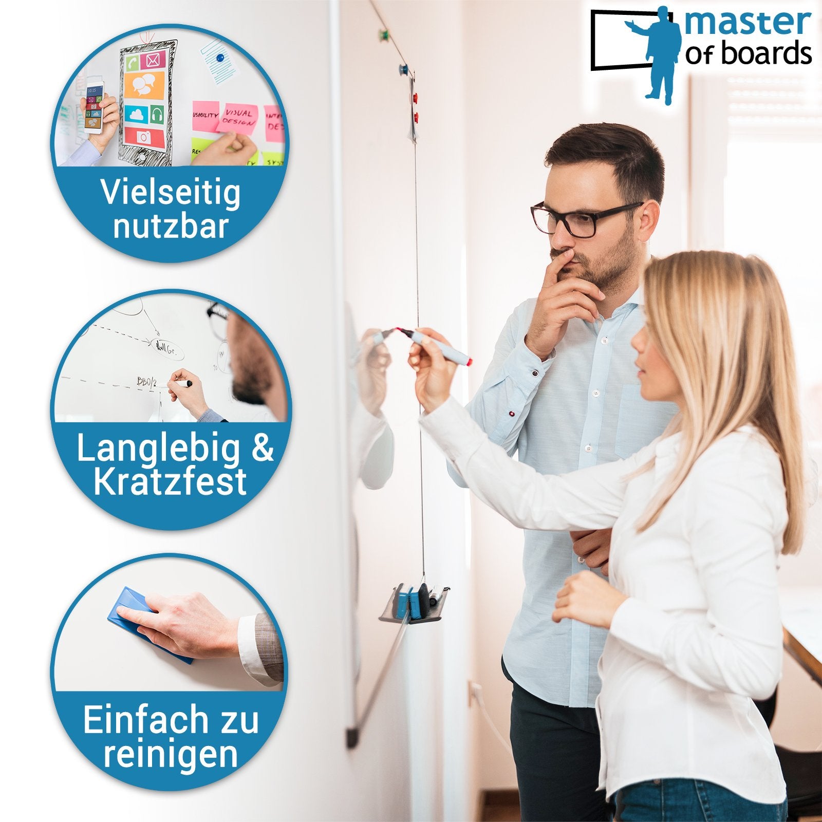 Whiteboard Master of Boards Lackiert Kratzfest & magnethaftend Viele Grössen | Wit